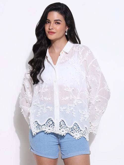 women embroidered collared long sleeves shirt - 21661714 -  Standard Image - 0