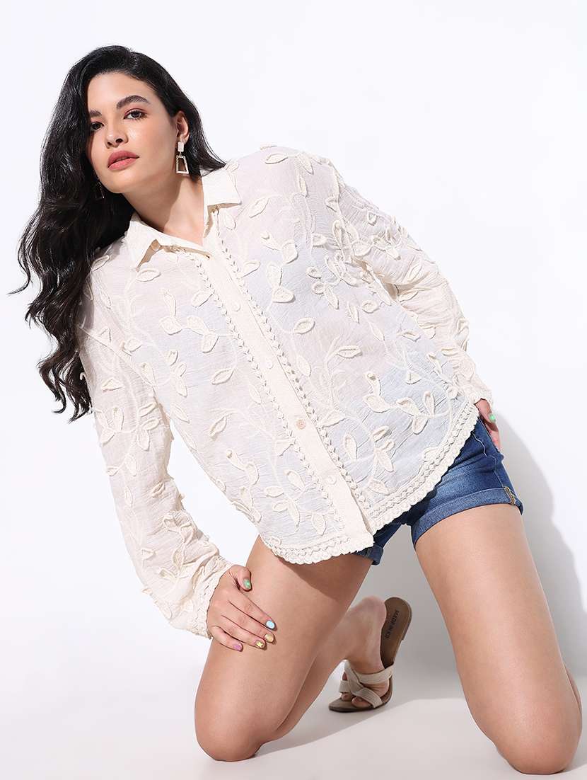 women embroidered collared long sleeves shirt - 21661716 -  Standard Image - 1
