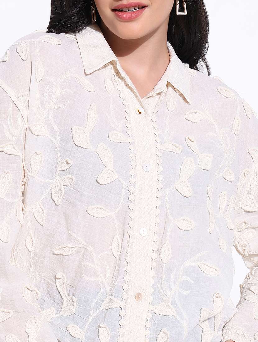 women embroidered collared long sleeves shirt - 21661716 -  Standard Image - 6