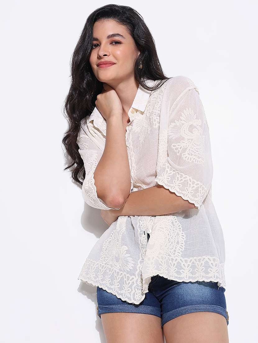 women embroidered collared long sleeves shirt - 21661719 -  Standard Image - 4