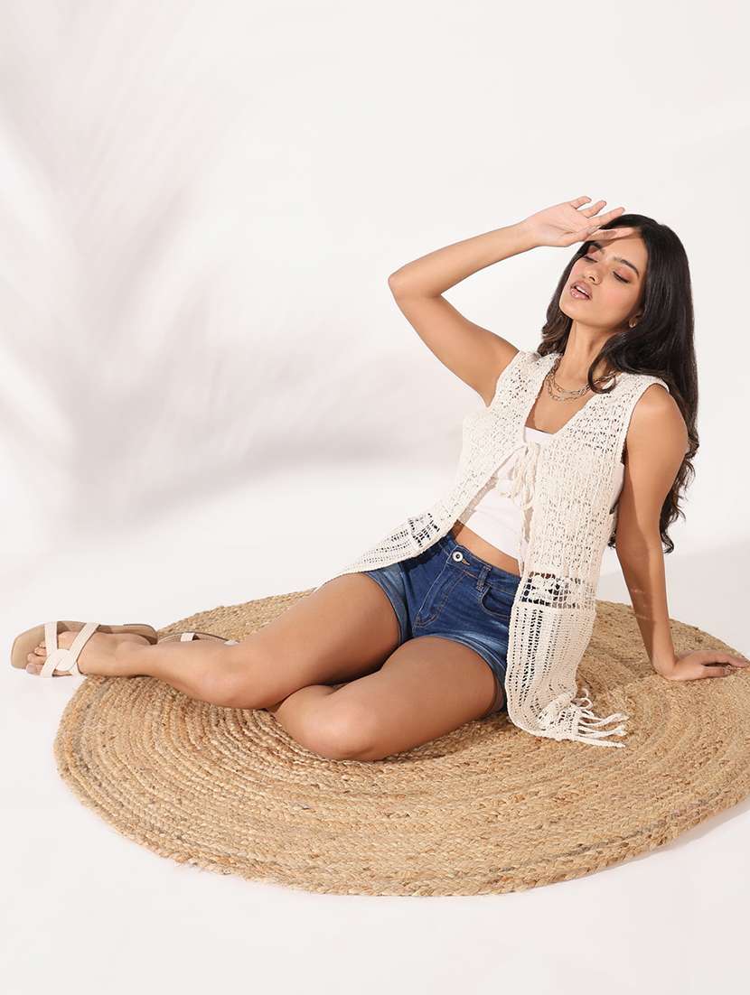 women crochet detailed sleeveless shrug - 21661730 -  Standard Image - 4