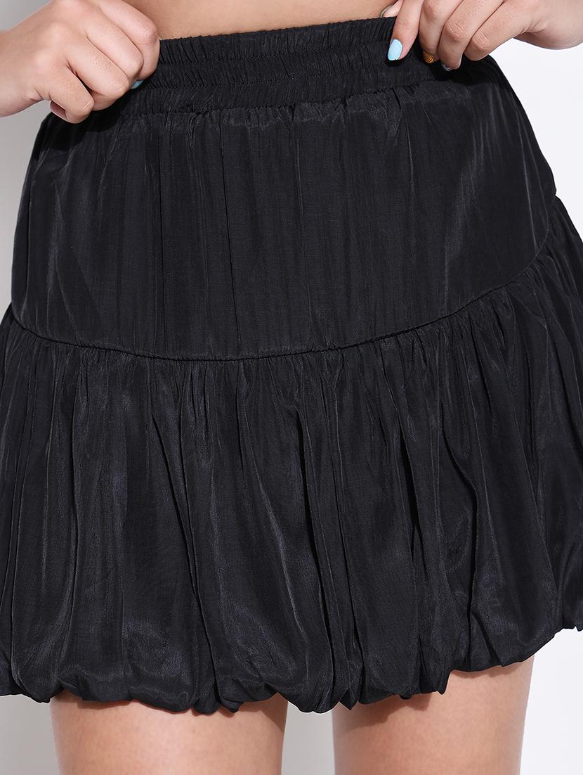 women black solid high rise ballon skirt - 21661734 - Standard Image - 6