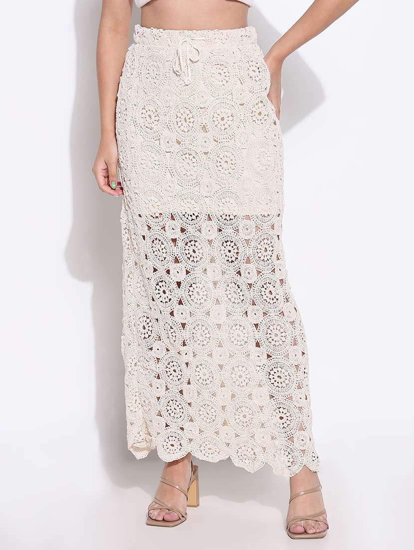women crochet detailed high rise straight skirt