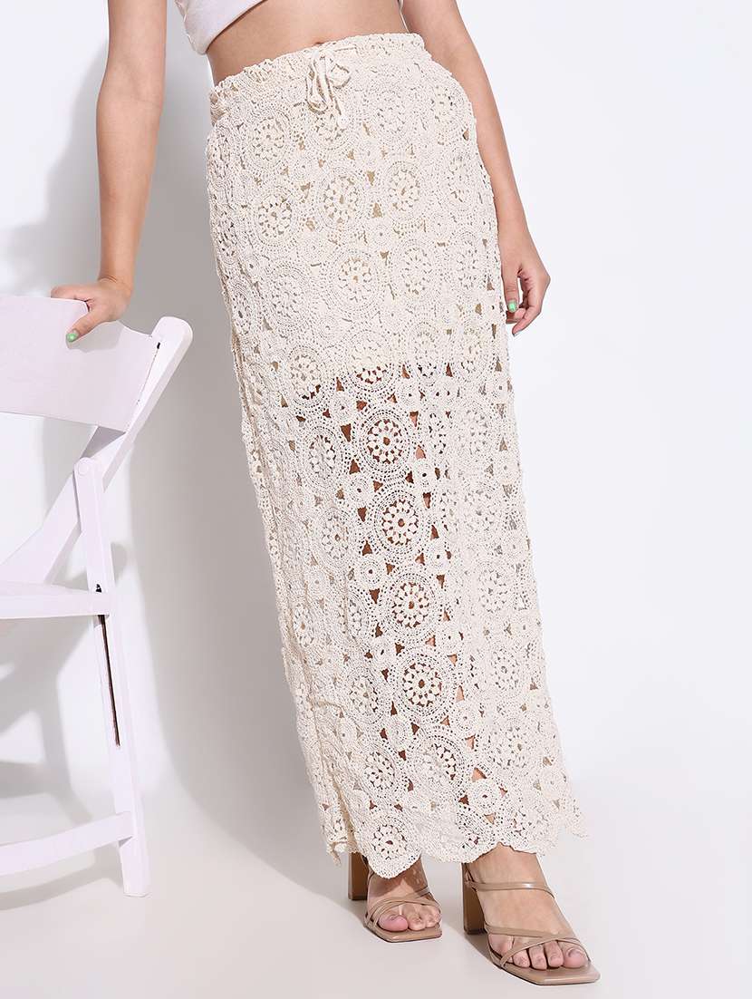 women crochet detailed high rise straight skirt - 21661736 -  Standard Image - 1