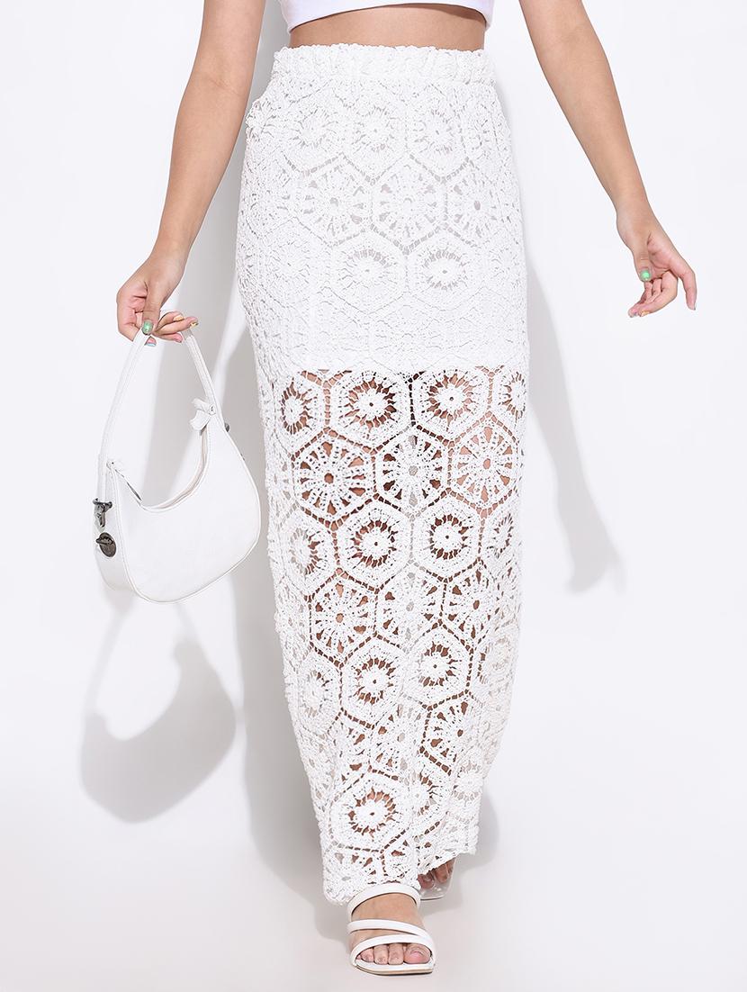women crochet detailed high rise straight skirt - 21661738 - Standard Image - 1