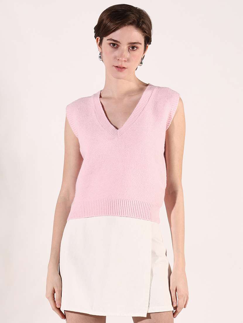 women solid sleeveless crop pullover - 21661744 -  Zoom Image - 0