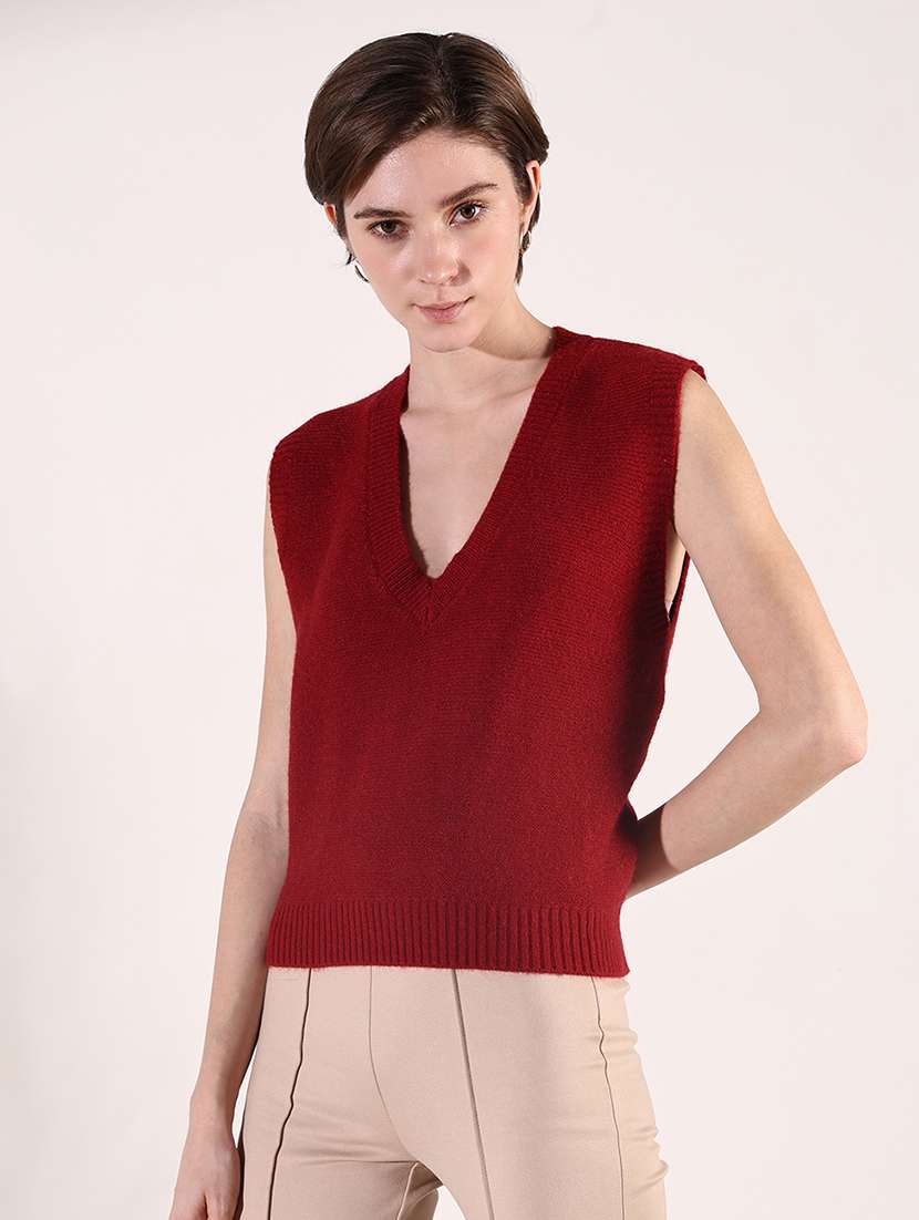 Women Solid Sleeveless Crop Pullover
