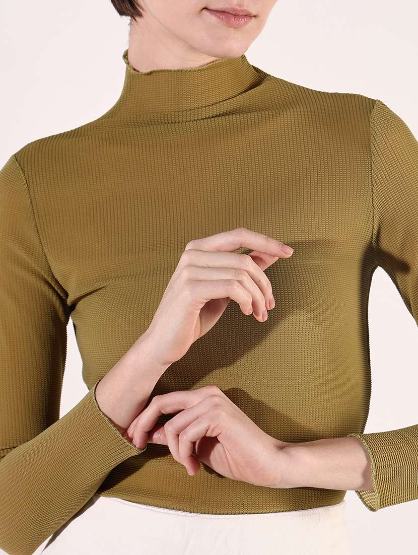 women solid high neck slim fit top - 21661746 -  Standard Image - 6