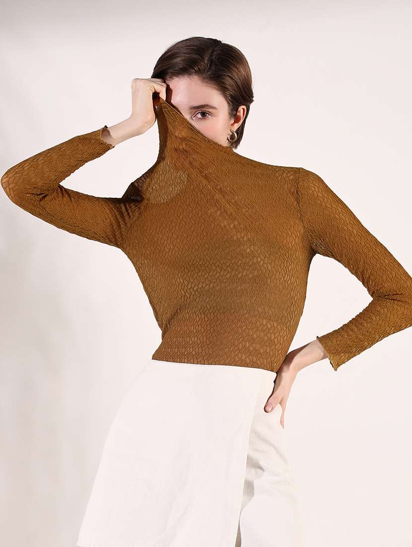 women solid high neck slim fit top - 21661747 -  Standard Image - 1