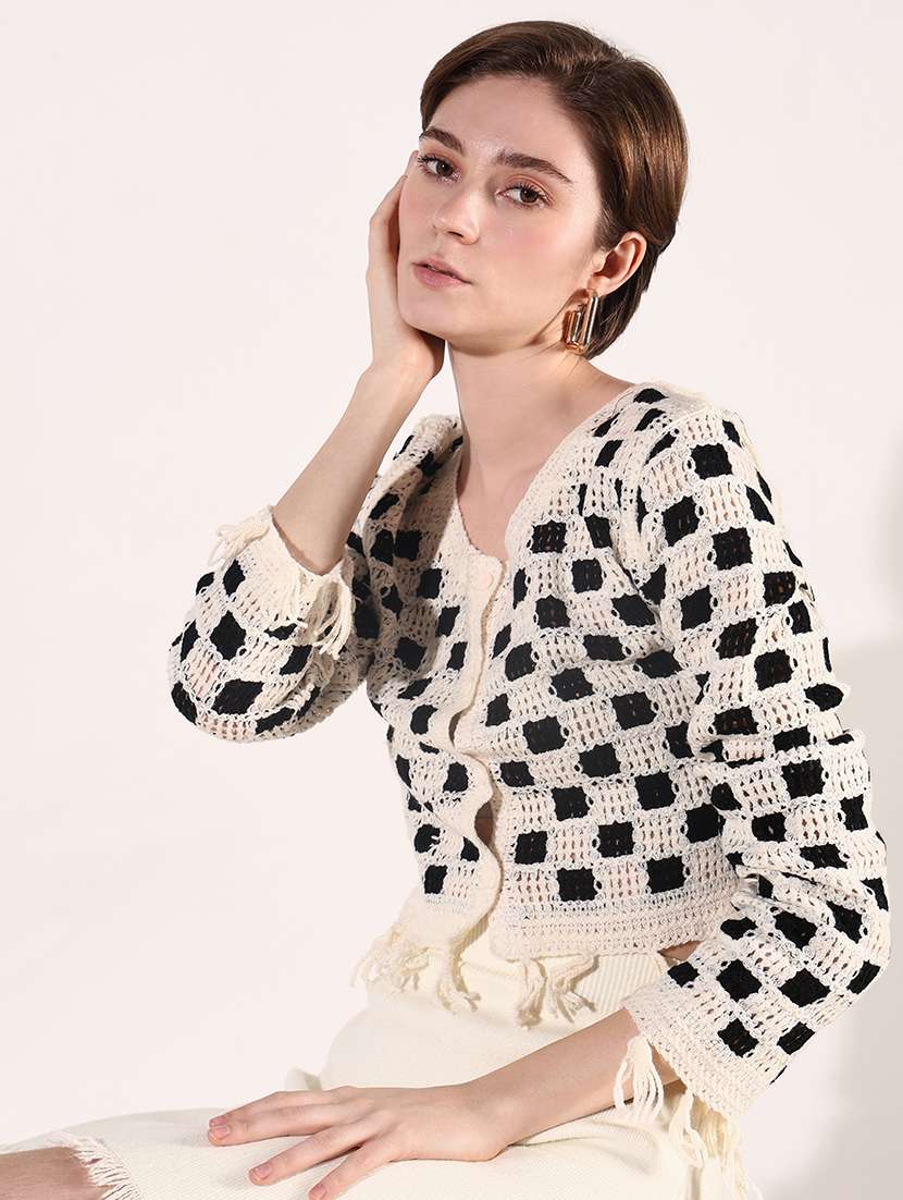 women crochet detailed long sleeves crop top - 21661752 -  Standard Image - 1