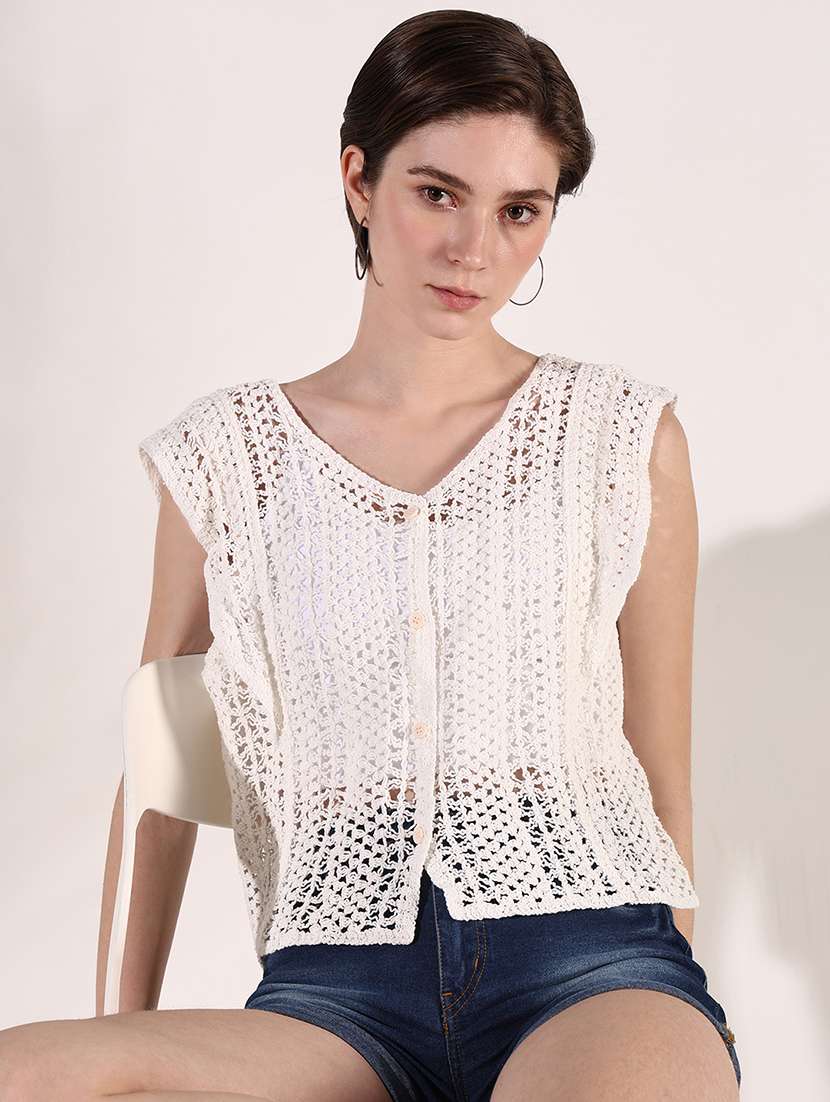 women crochet detailed crop top - 21661755 -  Standard Image - 1