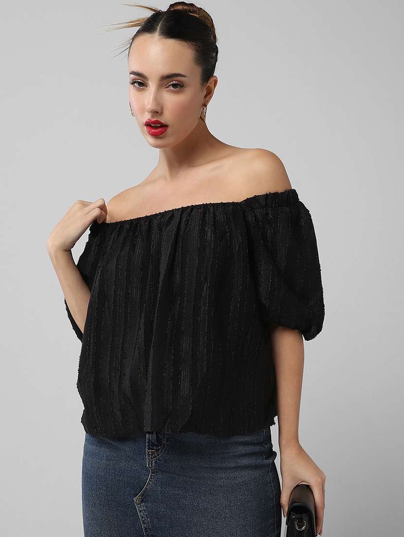 women solid flared sleeves off shoulder top - 21661779 -  Standard Image - 1