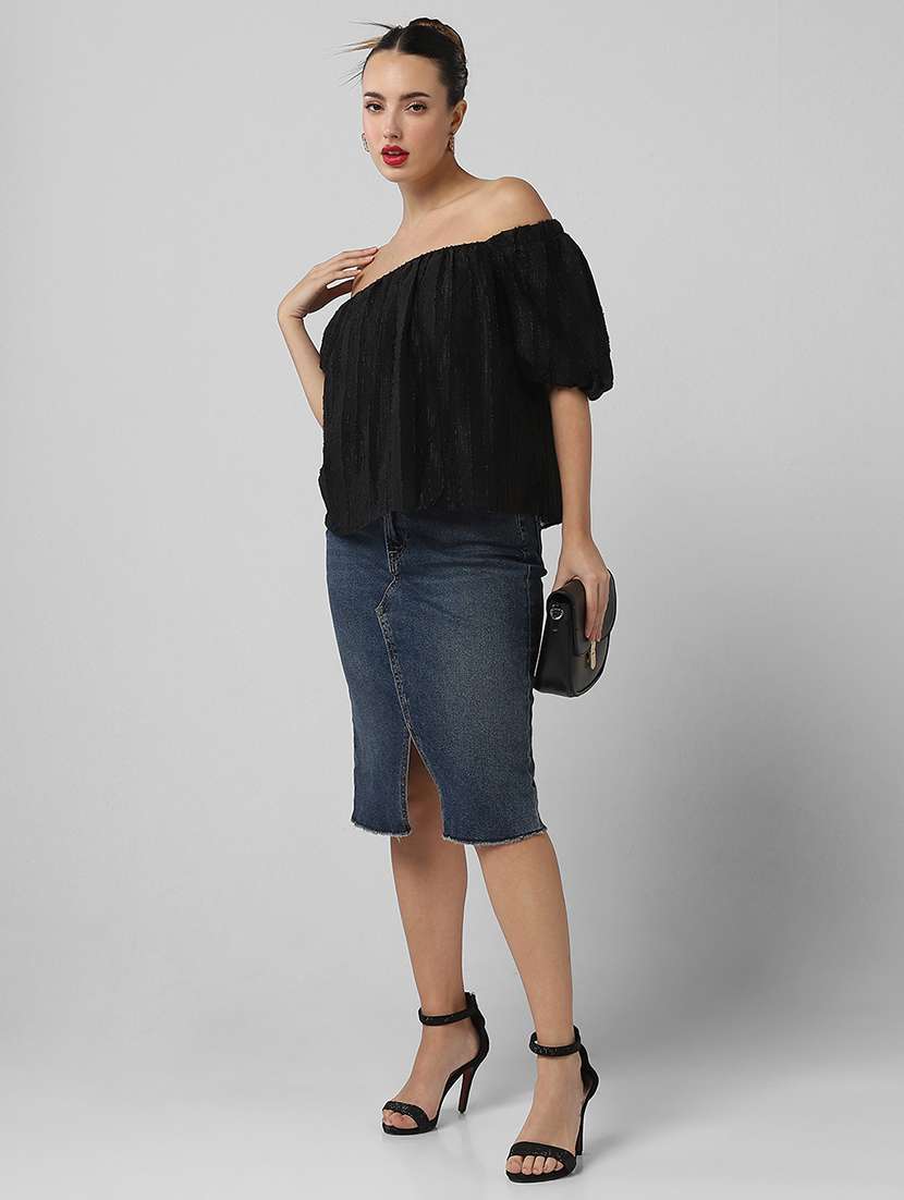 women solid flared sleeves off shoulder top - 21661779 -  Standard Image - 4