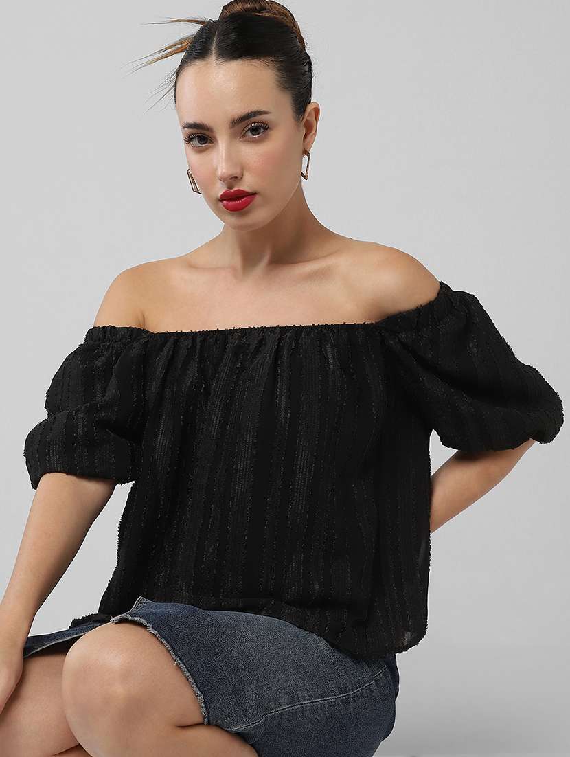 women solid flared sleeves off shoulder top - 21661779 -  Standard Image - 6