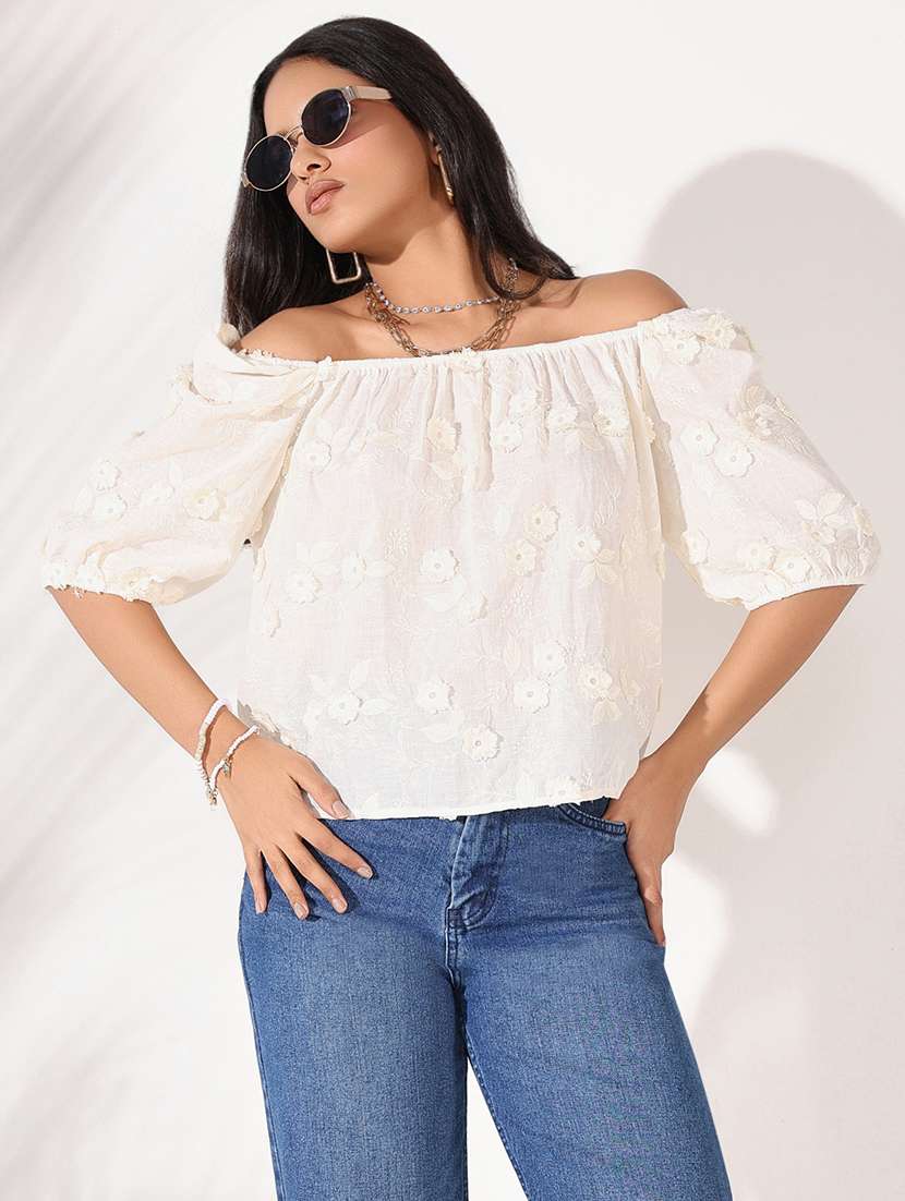 women self designed off shoulder regular top - 21661783 -  Standard Image - 1