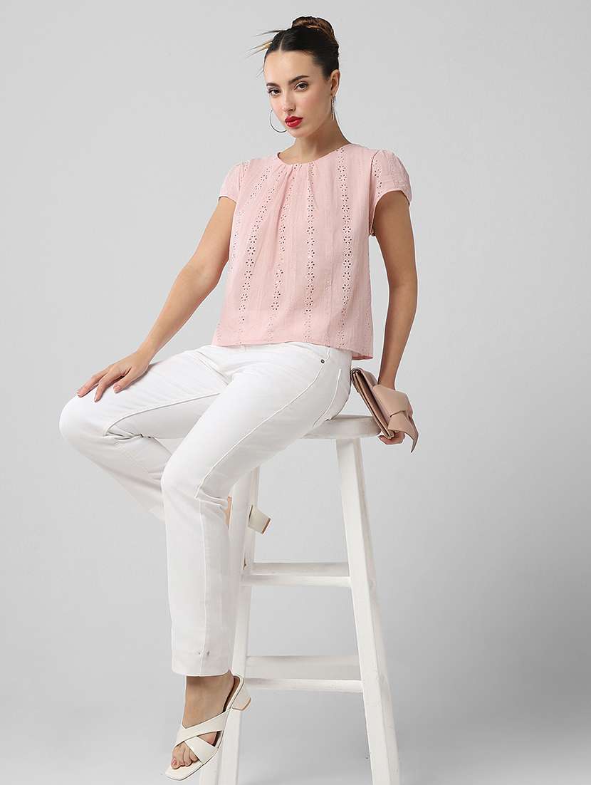 women schiffli detailed regular top - 21661784 -  Standard Image - 4