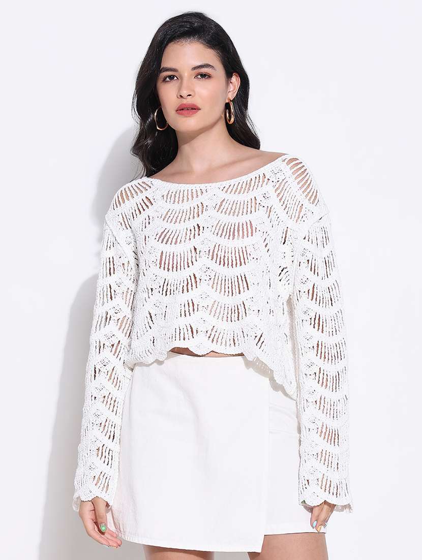 women crochet detailed crop top