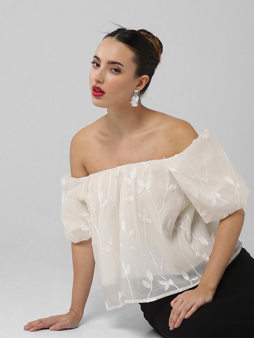 women self designed off shoulder regular top - 21661788 -  Standard Image - 1