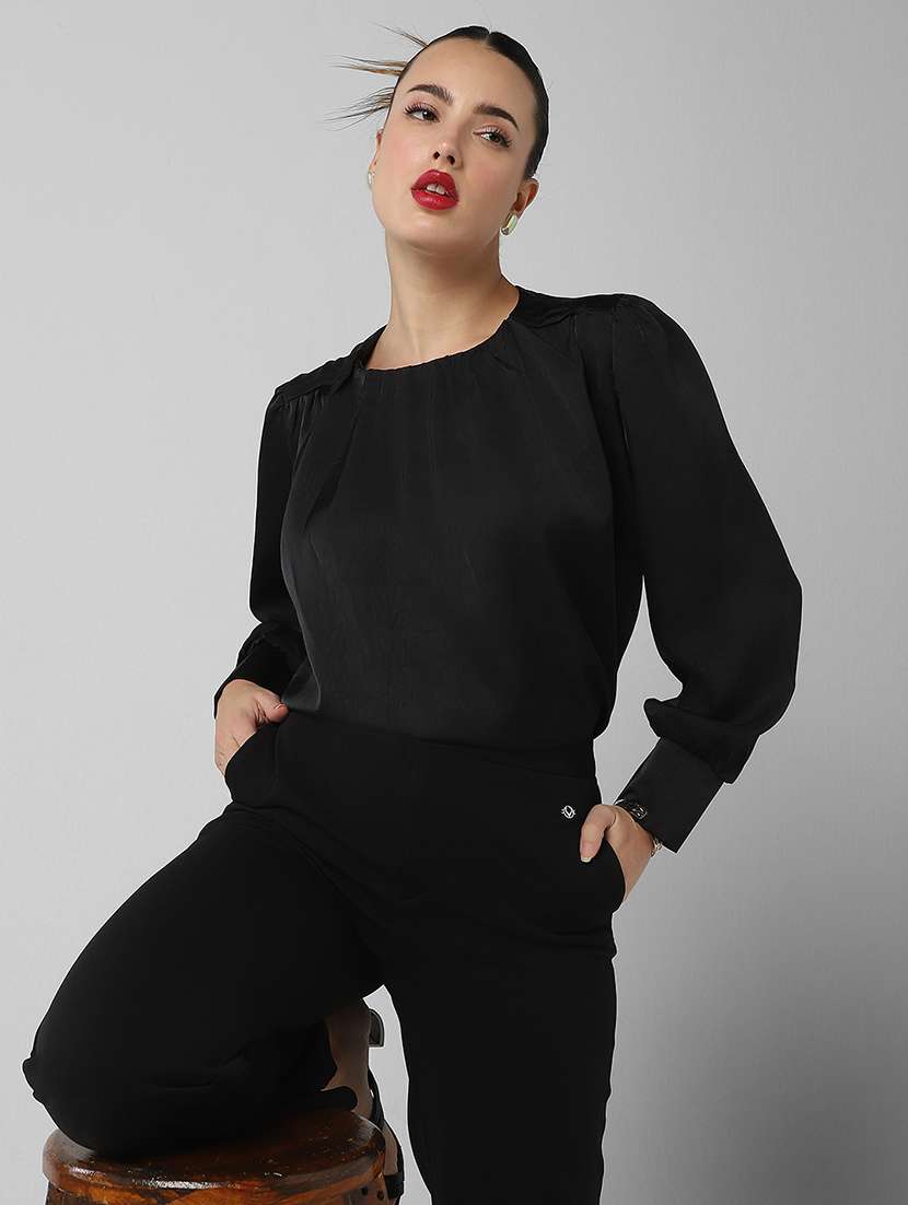 women solid long sleeves regular top - 21661789 - Standard Image - 1