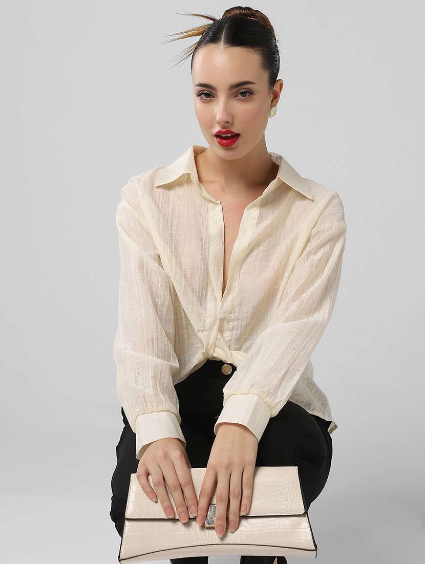 women solid collared long sleeves shirt top - 21661791 -  Standard Image - 1