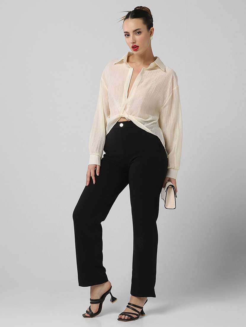 women solid collared long sleeves shirt top - 21661791 -  Standard Image - 4
