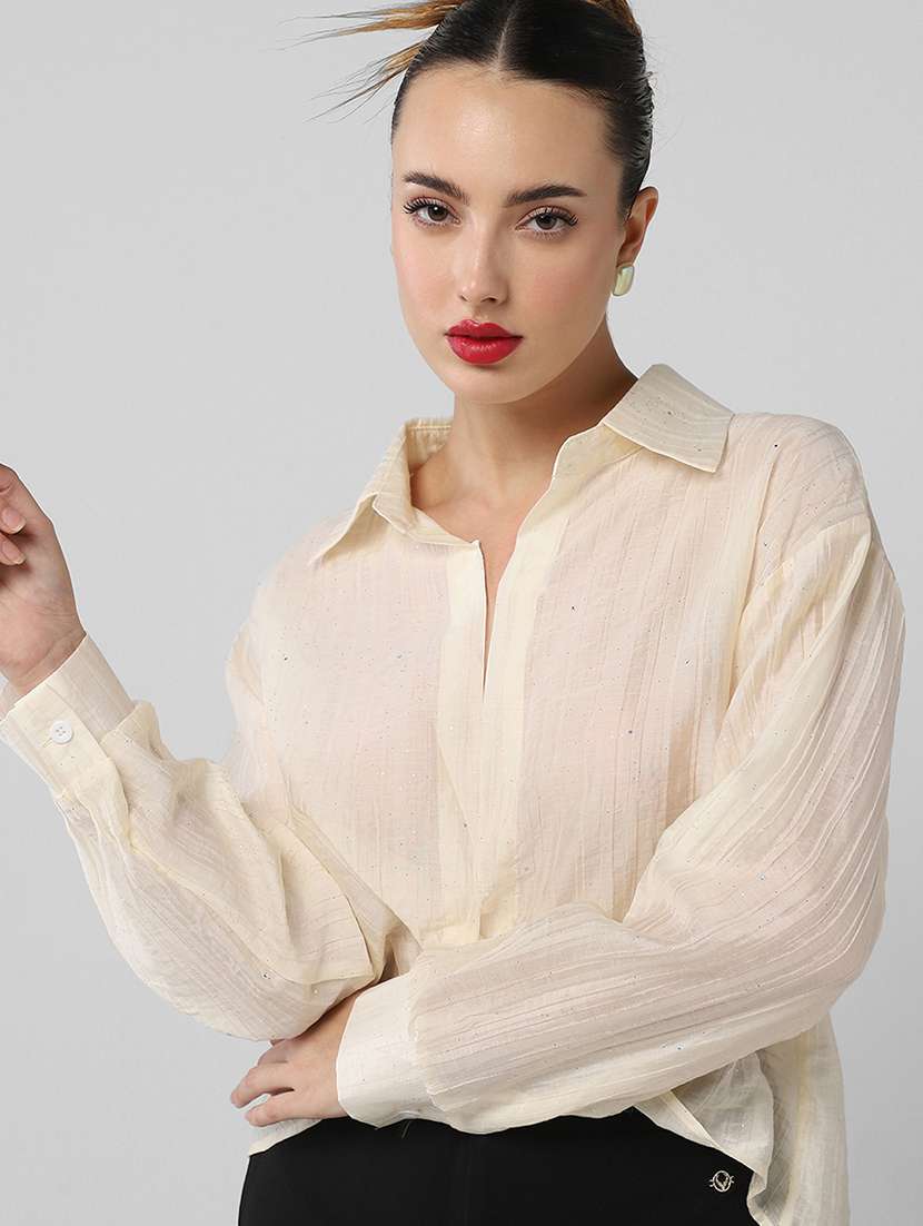 women solid collared long sleeves shirt top - 21661791 -  Standard Image - 6