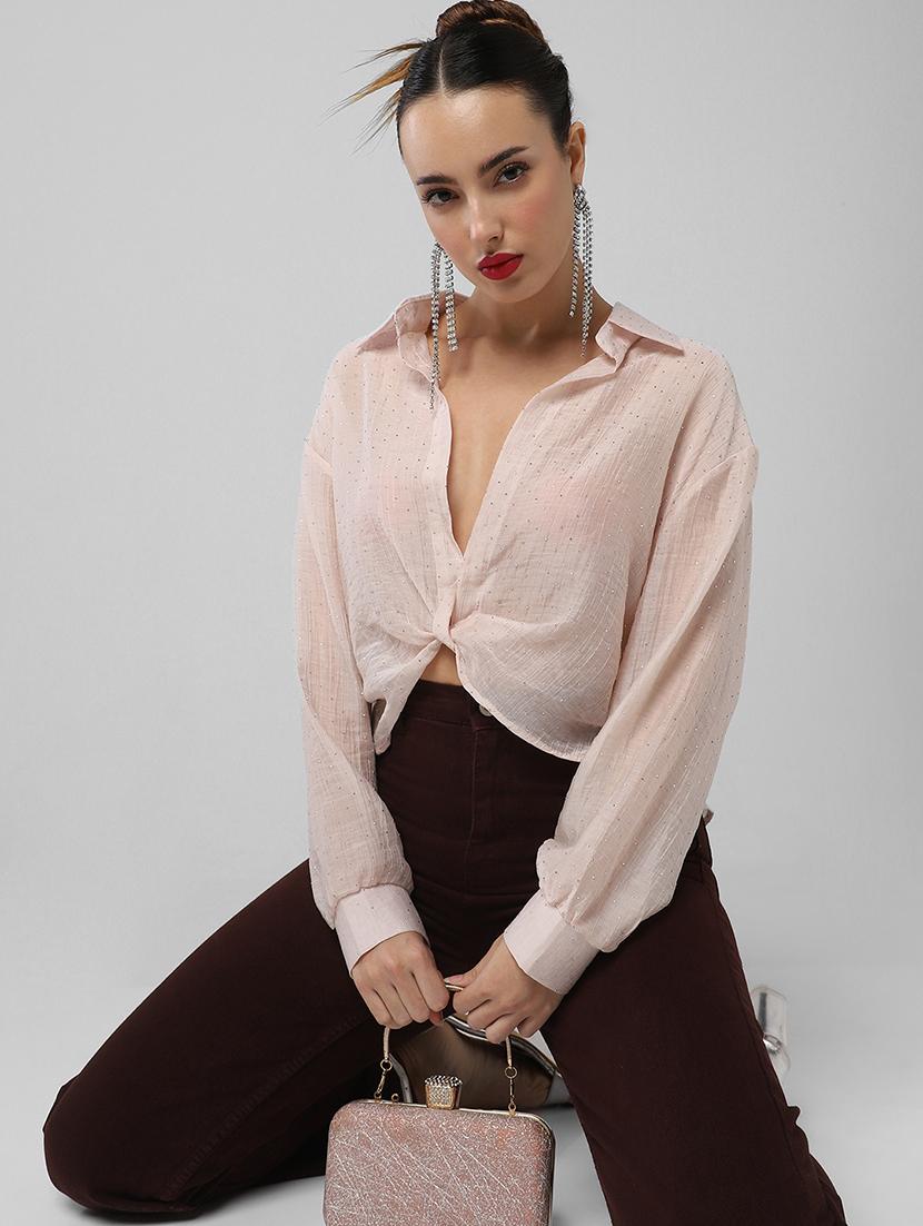 women solid collared long sleeves shirt top - 21661792 -  Standard Image - 1