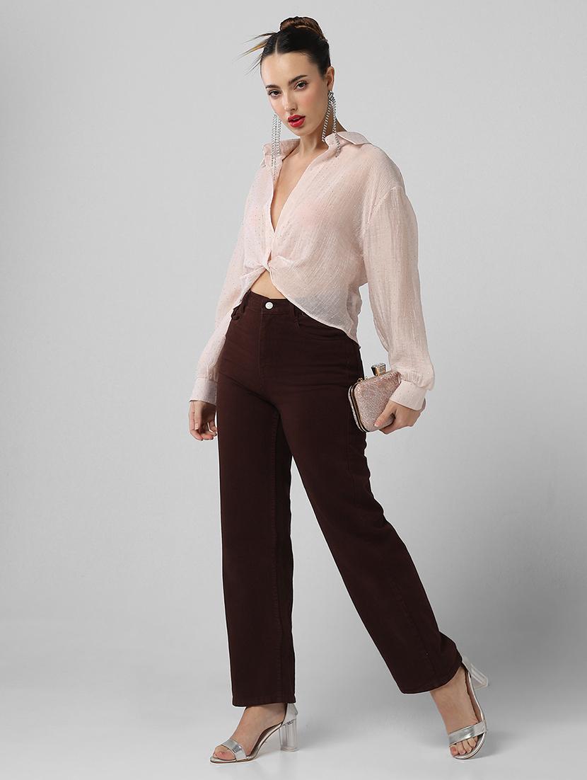 women solid collared long sleeves shirt top - 21661792 - Standard Image - 4
