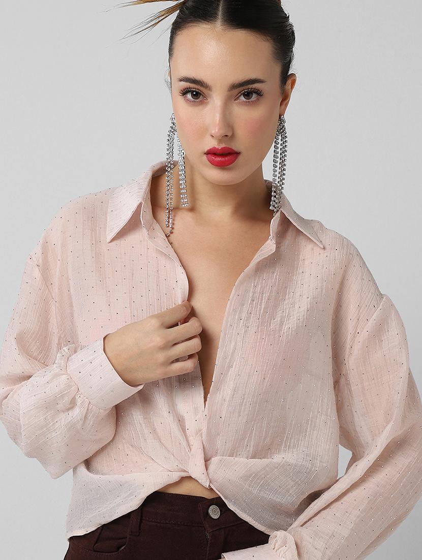 women solid collared long sleeves shirt top - 21661792 - Standard Image - 6