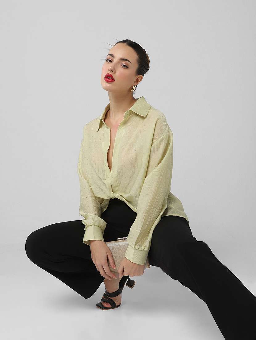 women solid collared long sleeves shirt top - 21661793 -  Standard Image - 1