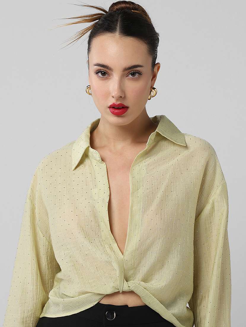 women solid collared long sleeves shirt top - 21661793 -  Standard Image - 6