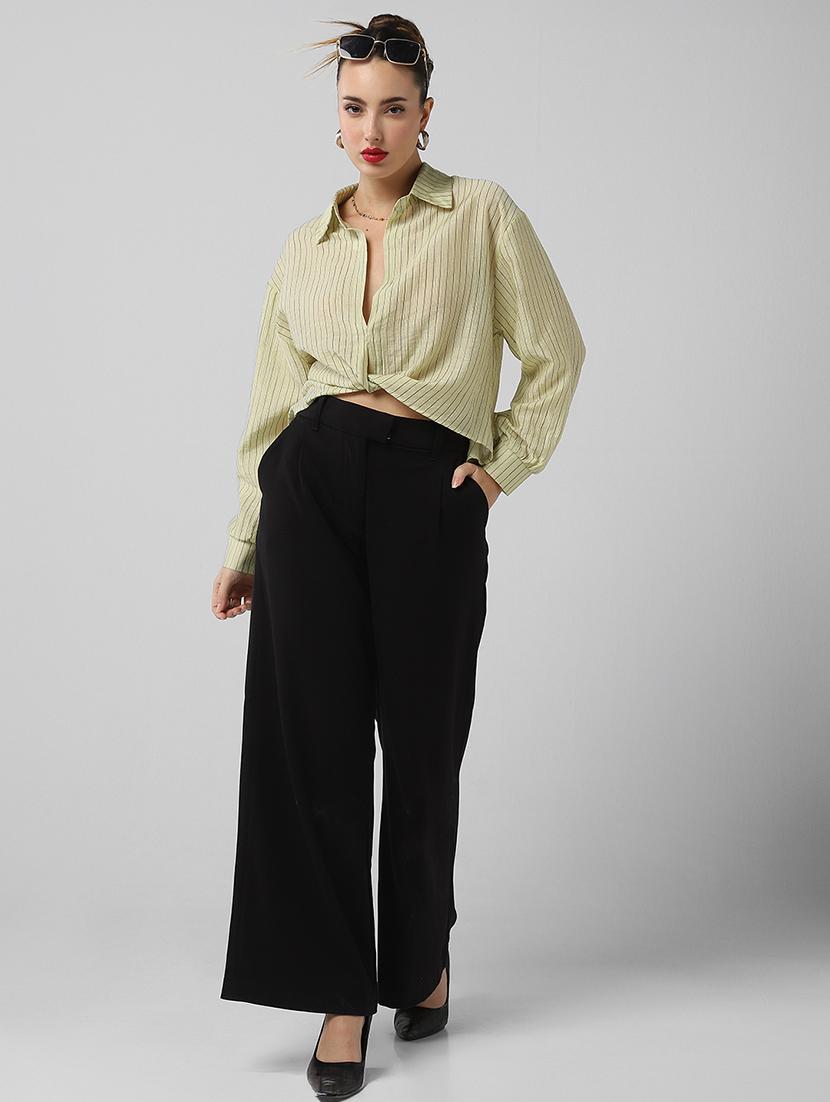 women striped collared long sleeves shirt top - 21661794 - Standard Image - 4