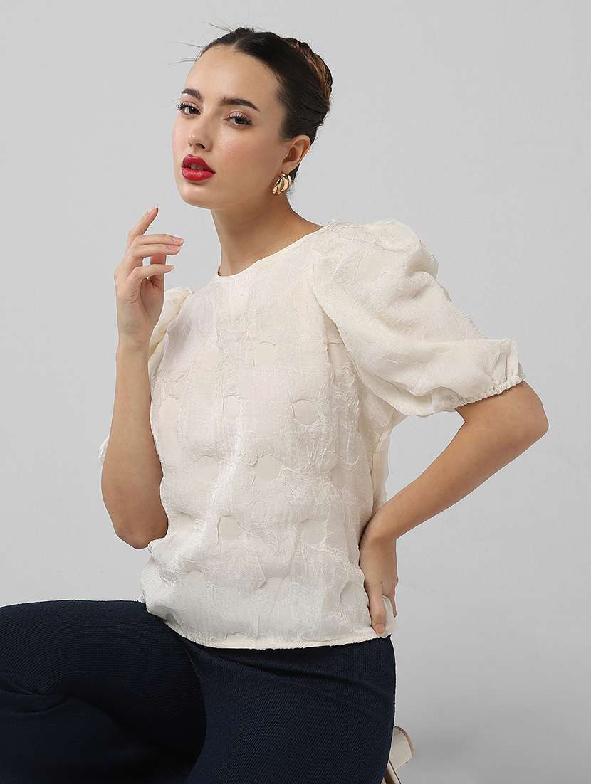 women self designed puff sleeves regular top - 21661800 -  Standard Image - 1