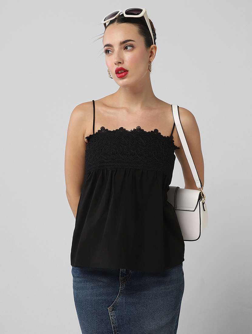 women lace detailed shoulder strap a-line top - 21661801 -  Standard Image - 1