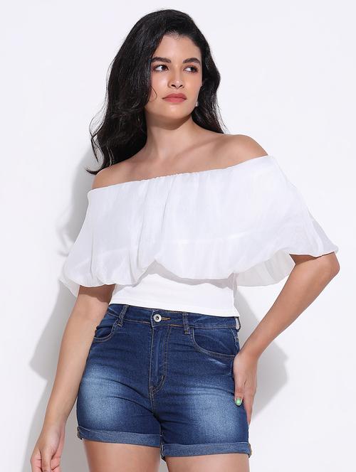 women solid off shoulder crop top - 21661803 - Standard Image - 0