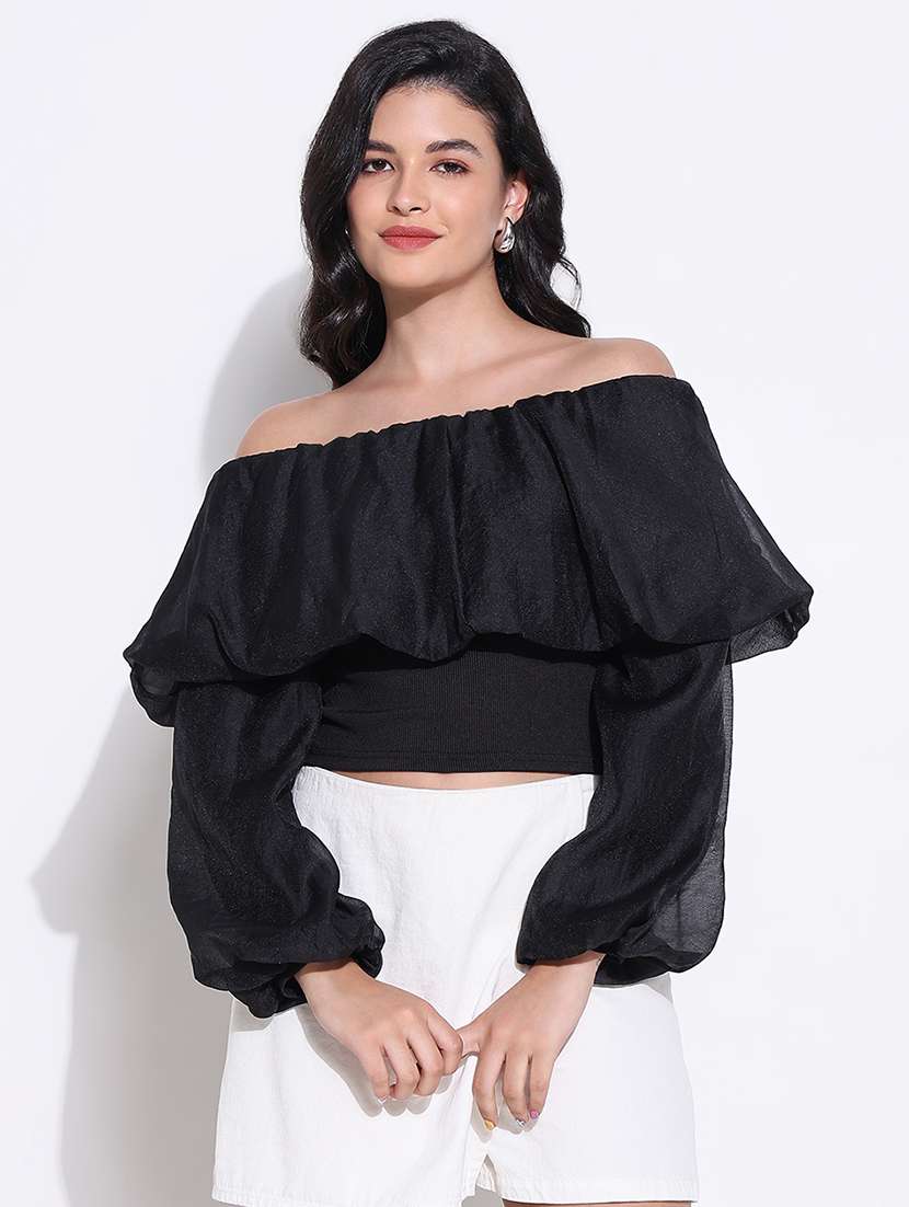 women solid off shoulder crop top