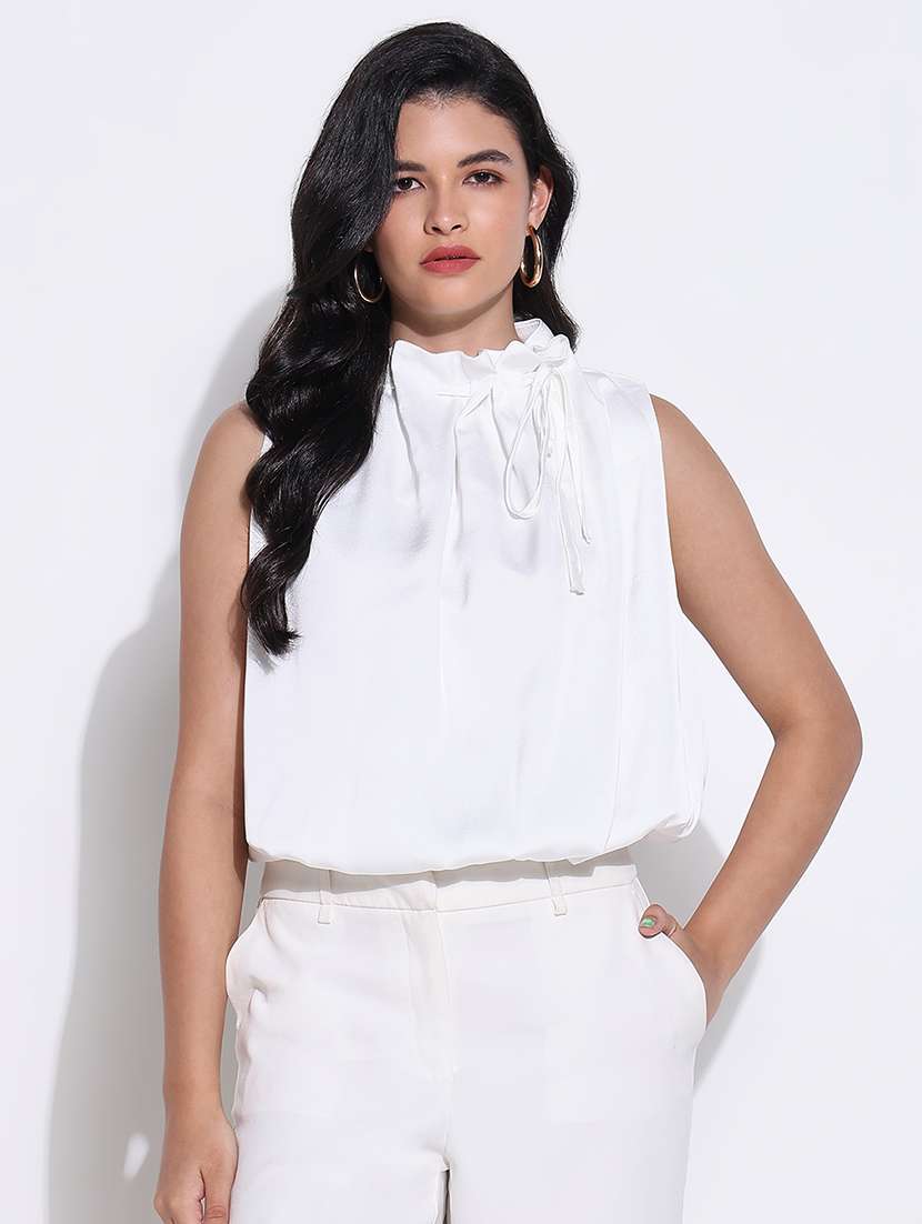 women mock neck sleeveless regular top