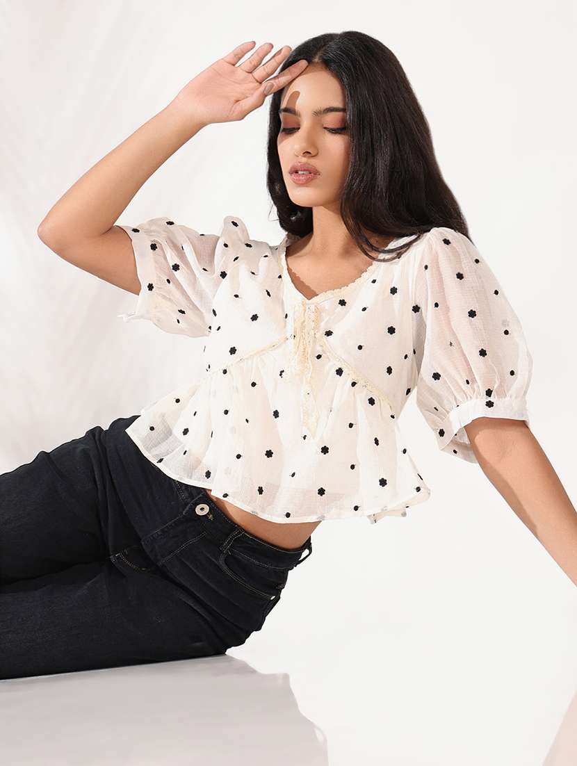 women printed puff sleeves a-line top - 21661830 -  Standard Image - 1