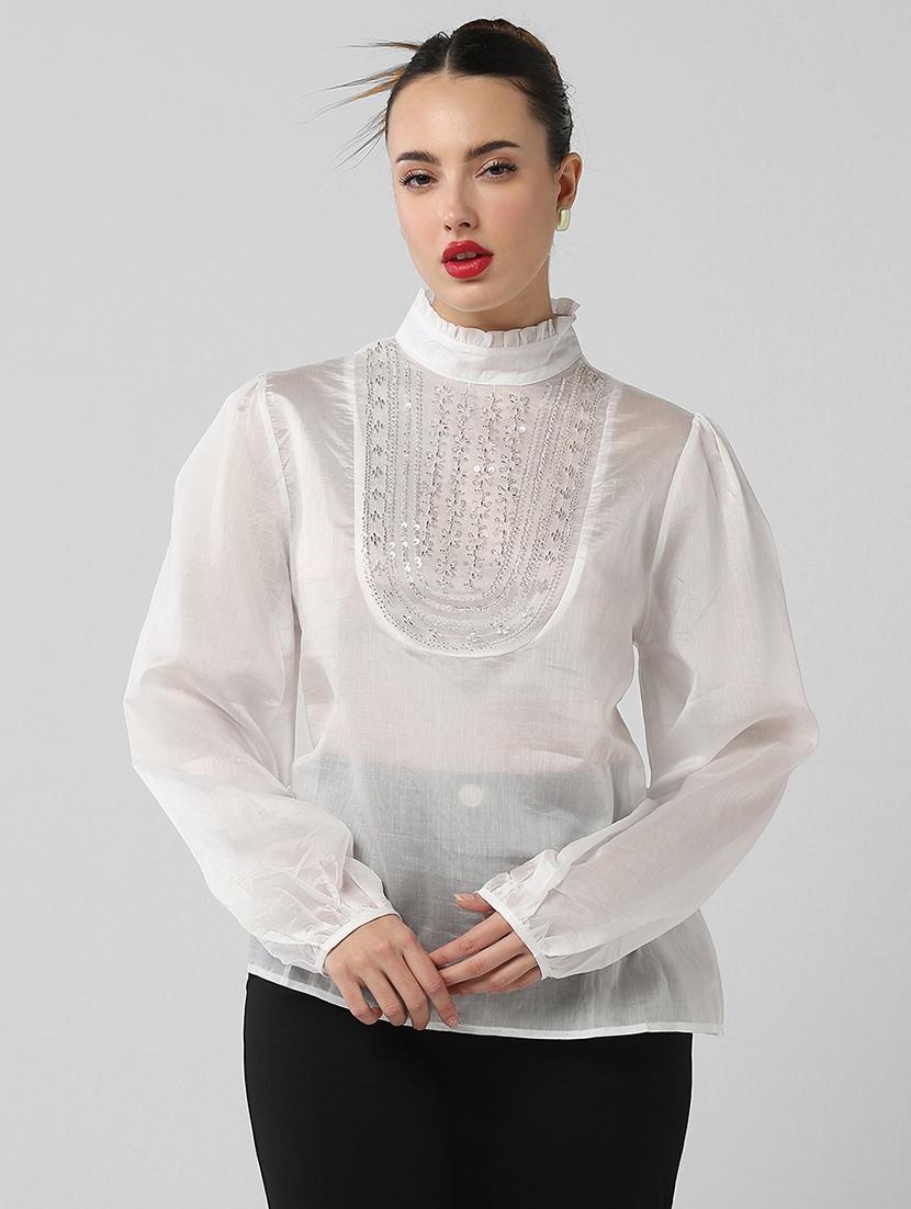 women embellsiehed puff sleeves regular top - 21661844 - Zoom Image - 0