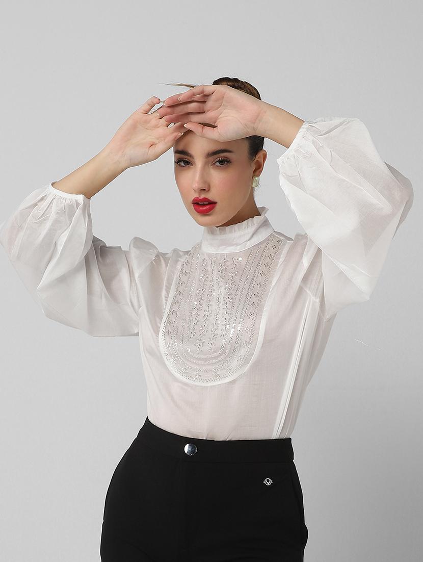 women embellsiehed puff sleeves regular top - 21661844 -  Standard Image - 1