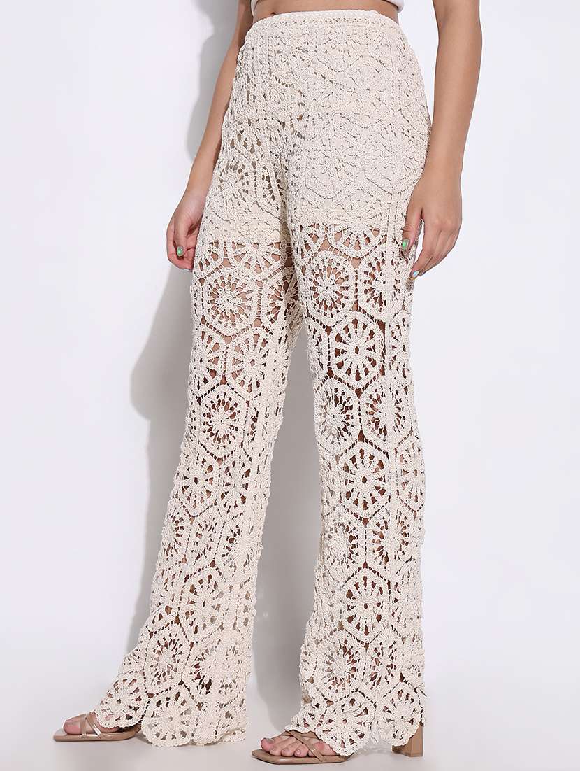women crochet detailed high rise straight trouser - 21661846 -  Standard Image - 1