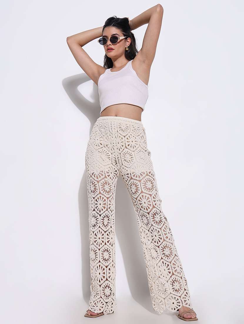 women crochet detailed high rise straight trouser - 21661846 -  Standard Image - 4