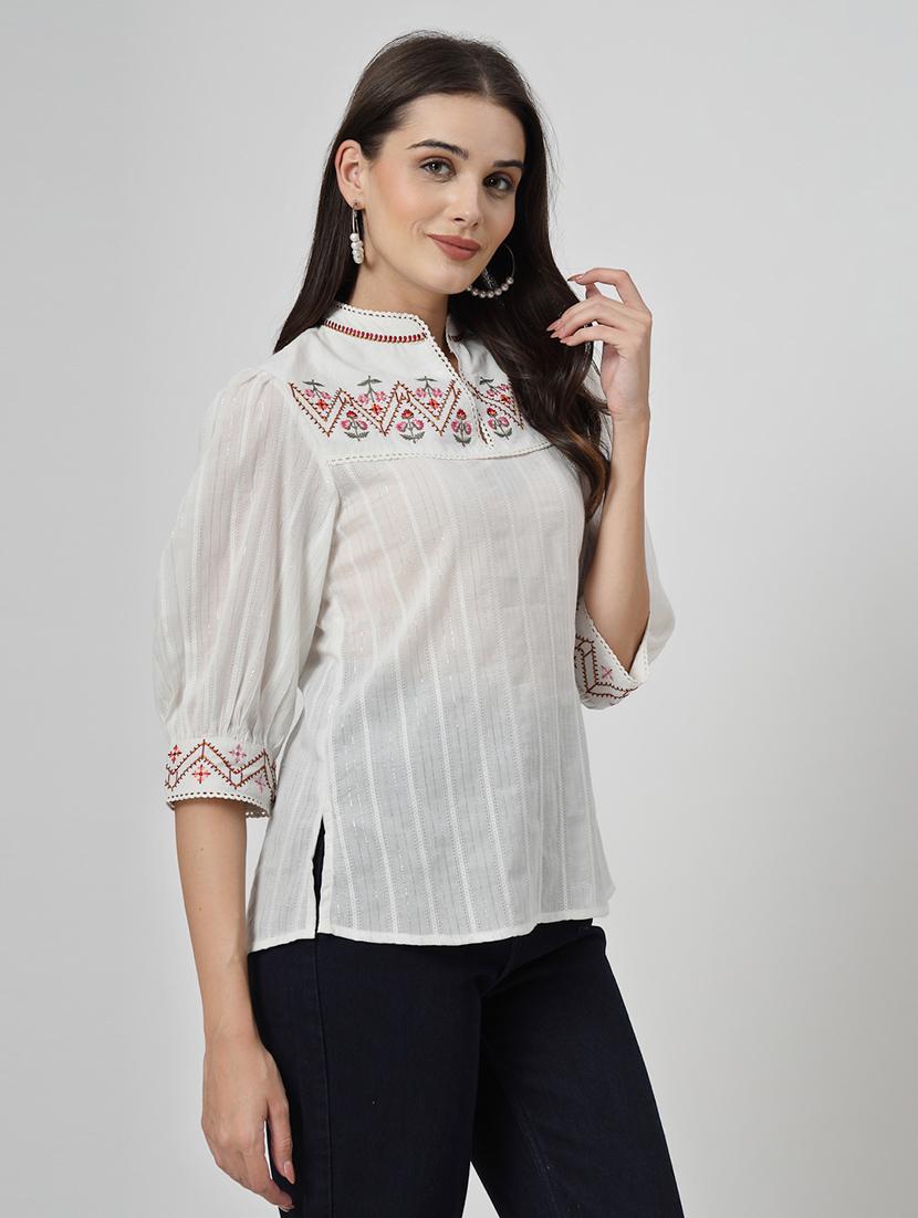 off white cotton regular top - 21661941 -  Standard Image - 1
