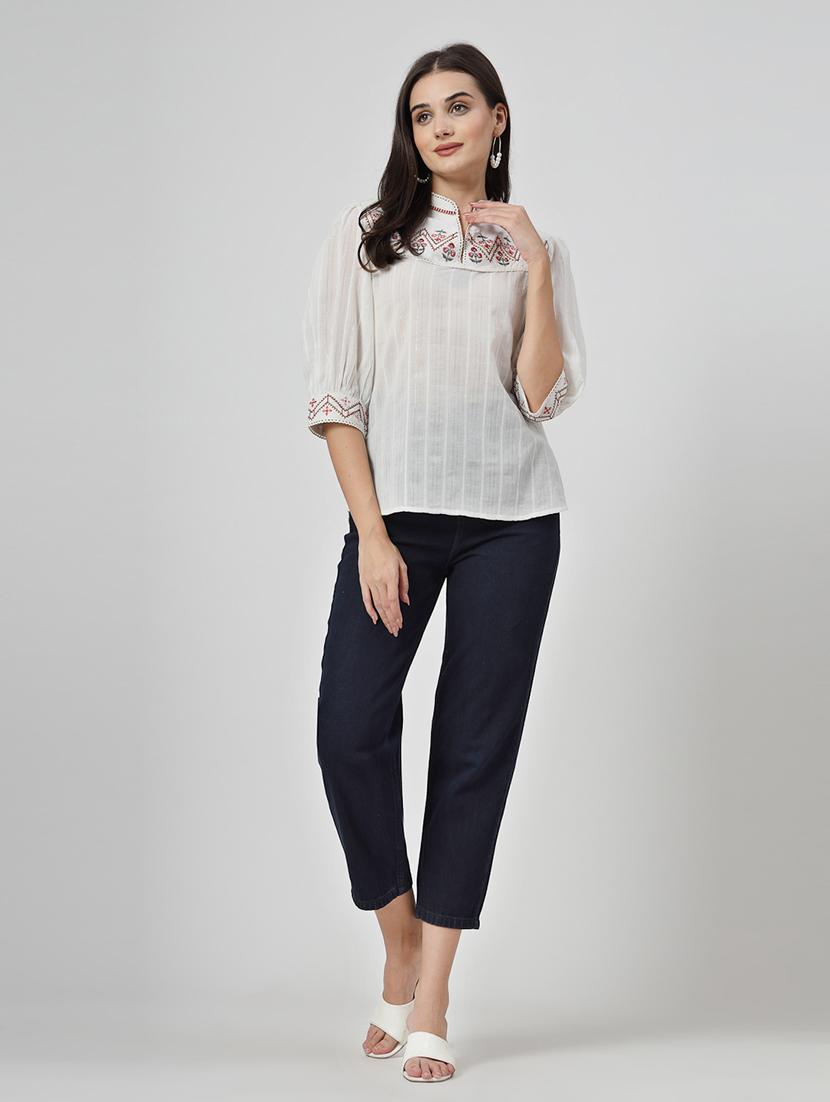 off white cotton regular top - 21661941 - Standard Image - 4