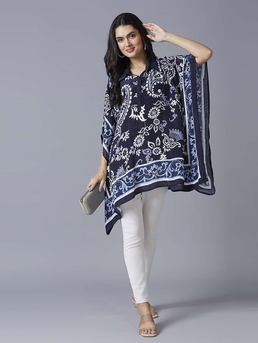 women navy blue printed kaftan tops - 21662019 -  Standard Image - 1