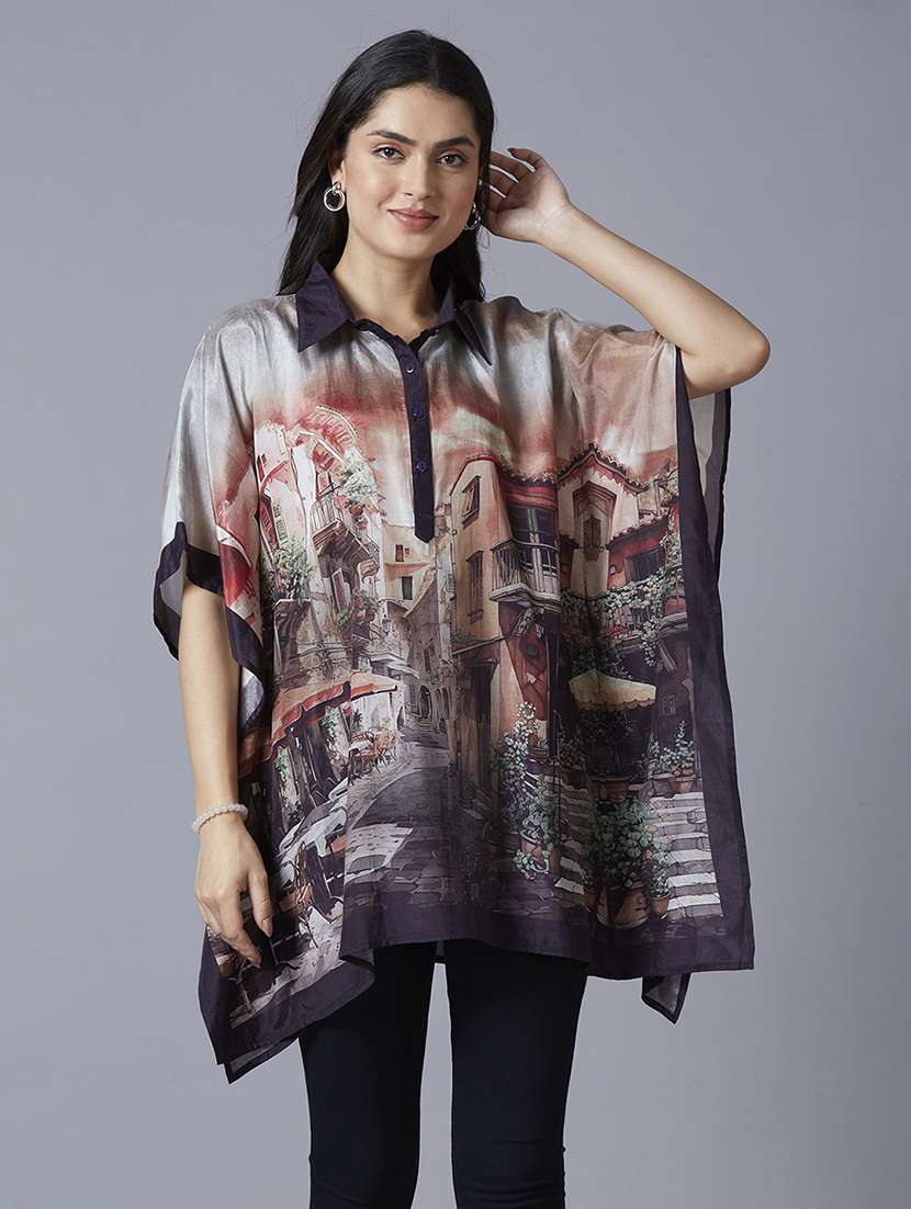 women peach printed kaftan tops