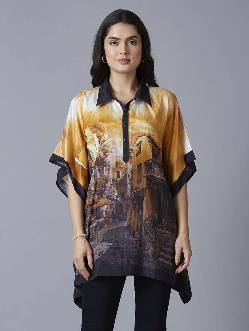 women yellow printed kaftan tops