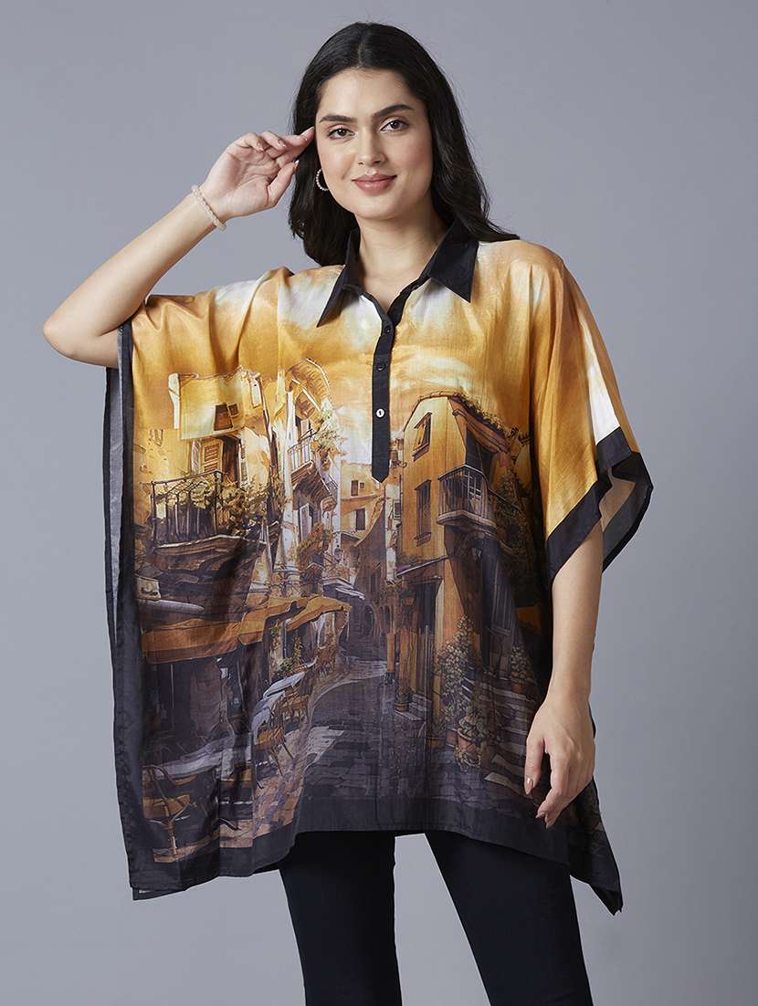 women yellow printed kaftan tops - 21662021 -  Standard Image - 1