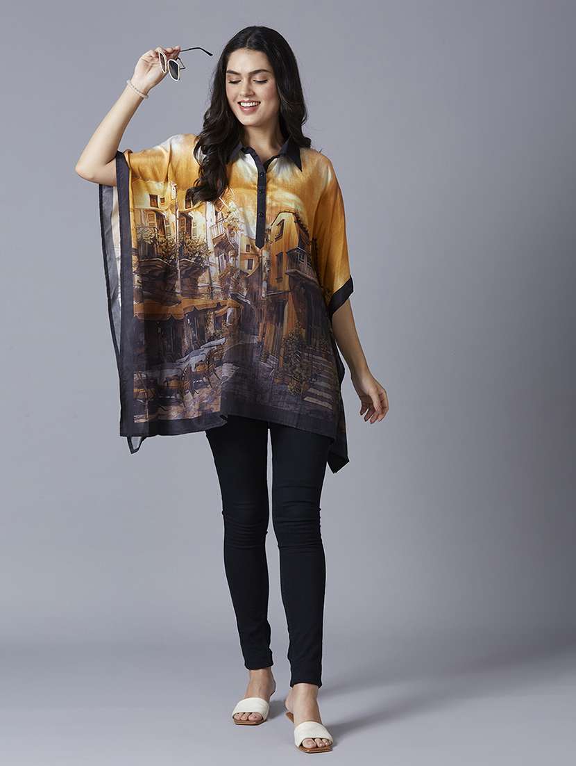 women yellow printed kaftan tops - 21662021 -  Standard Image - 4