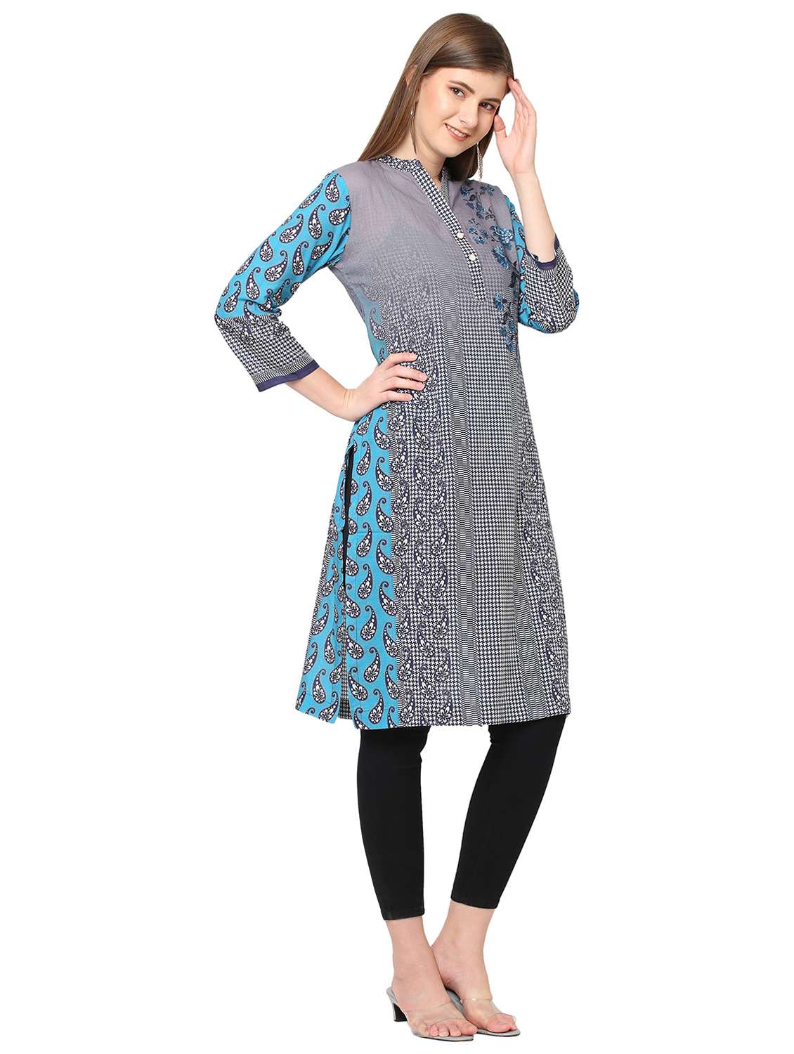 women three quarter sleeve straight kurta - 21662078 -  Standard Image - 1